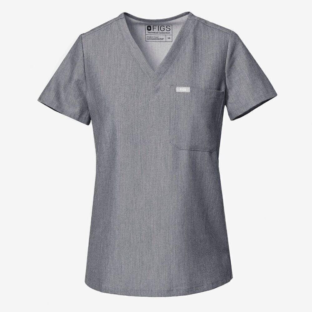 FIGS Graphite Grey Catarina One-Pocket Scrub Top Short Sleeve Women's Medium